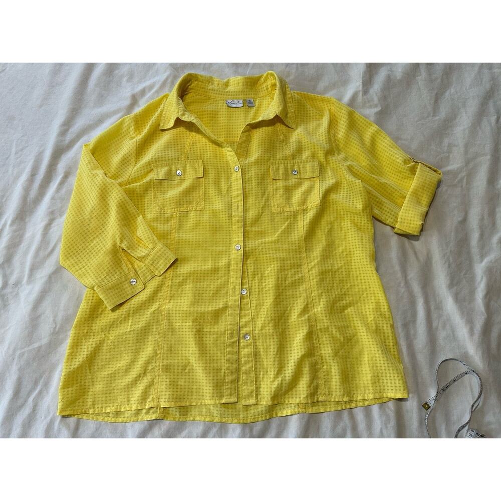 Kim Rogers Yellow Textured Button-Up Shirt – Size XL